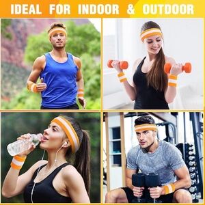 Suddora Orange and White Striped Sweatband Set - One Headband and Two Wristbands